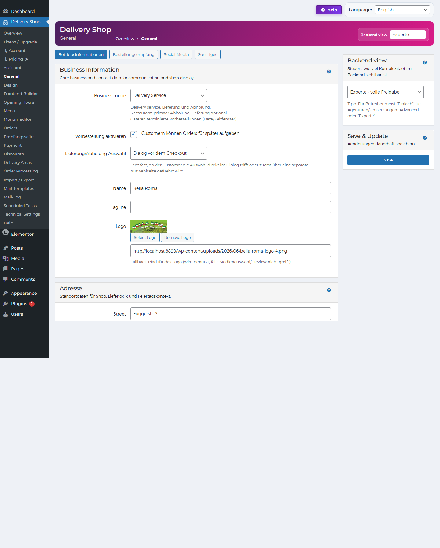 DeliveryKing general settings in the WordPress backend